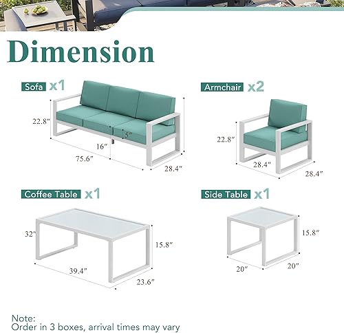 Miniatura 5 de Green4ever Juego de muebles de patio de aluminio de gran tamaño, 5 piezas, moderno juego de conversación al aire libre, sofá seccional de metal para