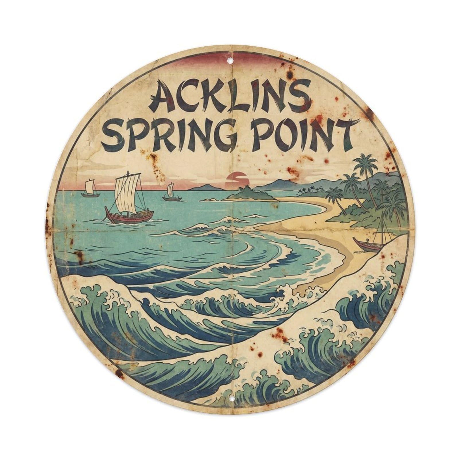 Olhnbad 08X08inch Style Acklins Island Spring Point Resort Classic Illustration Metal Tin Sign