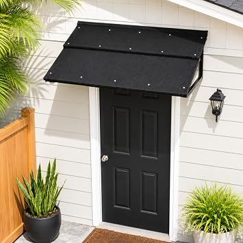 Metal Awning for Door Entrance, 52" x 31" Fixed Patio Awning Outdoor, Tile Shaped Door Awning for Front Doors, Windows, Patios and Balconies Black