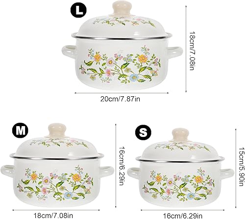 Miniatura 2 de Juego de 3 piezas de olla esmaltada para caldo, olla de esmalte para salsa pequeña, cacerola para estofado, cacerola de sopa, cacerola de cocina,