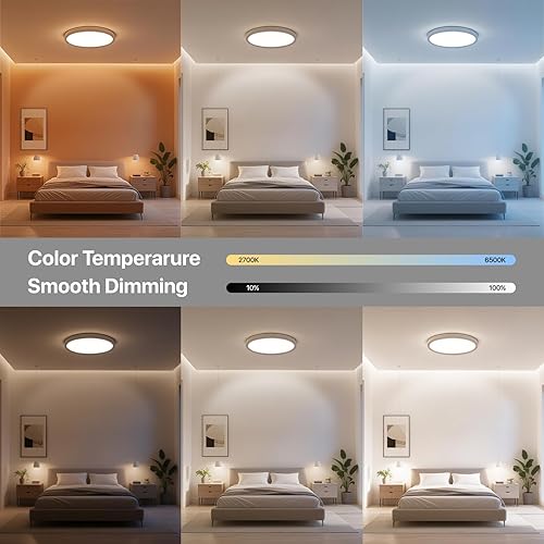 Miniatura 4 de Lámpara de techo LED inteligente WiFi, 12 pulgadas RGB de montaje empotrado con control remoto, lámpara que cambia de color para dormitorio,