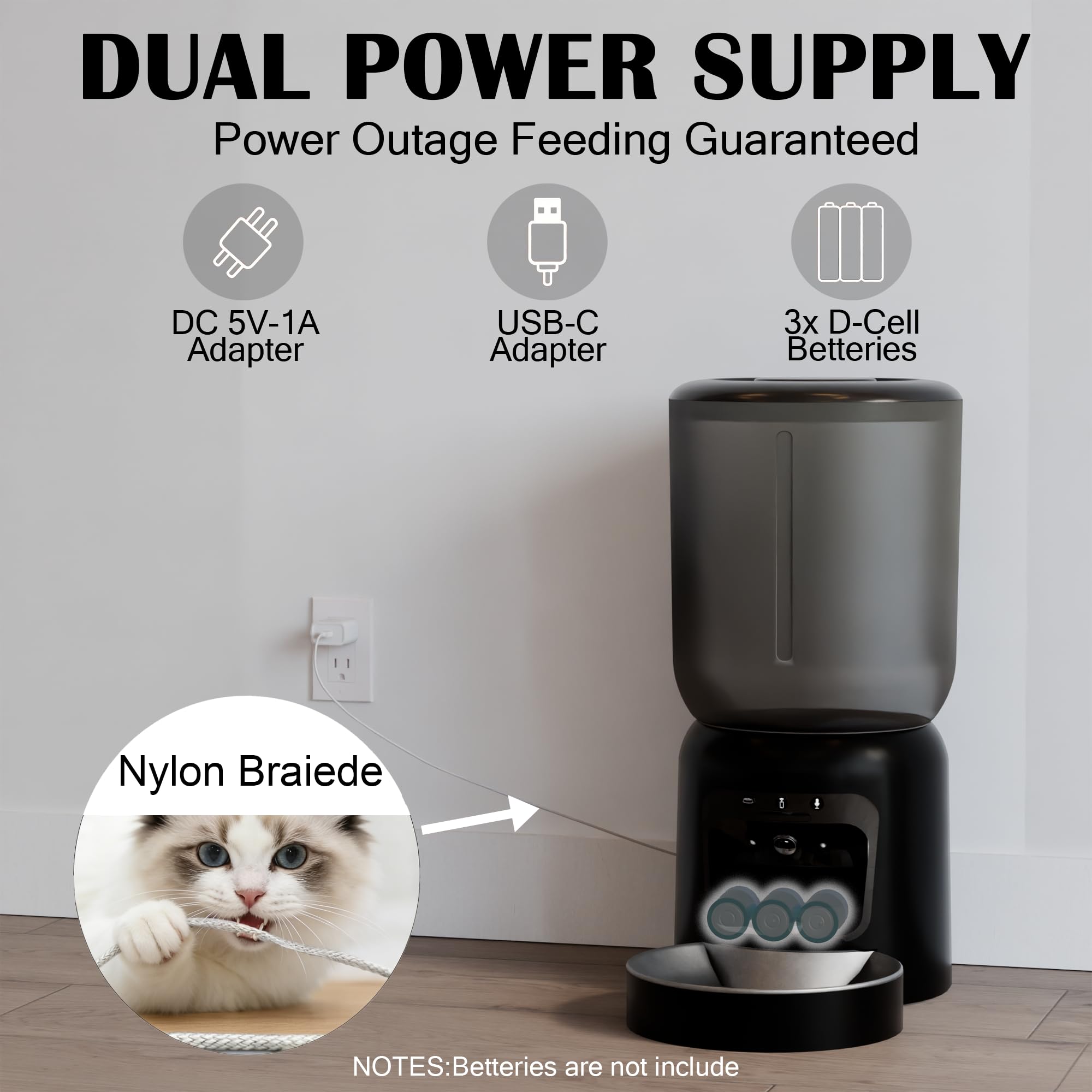 Automatic Cat Feeder with 2K Camera, 5G WiFi Smart Pet Food Dispenser for Cats & Small Dogs, 6L Large Capacity Timed Auto Feeder with App Control, Night Vision, 2-Way Audio & Detachable Design (White) - image 3