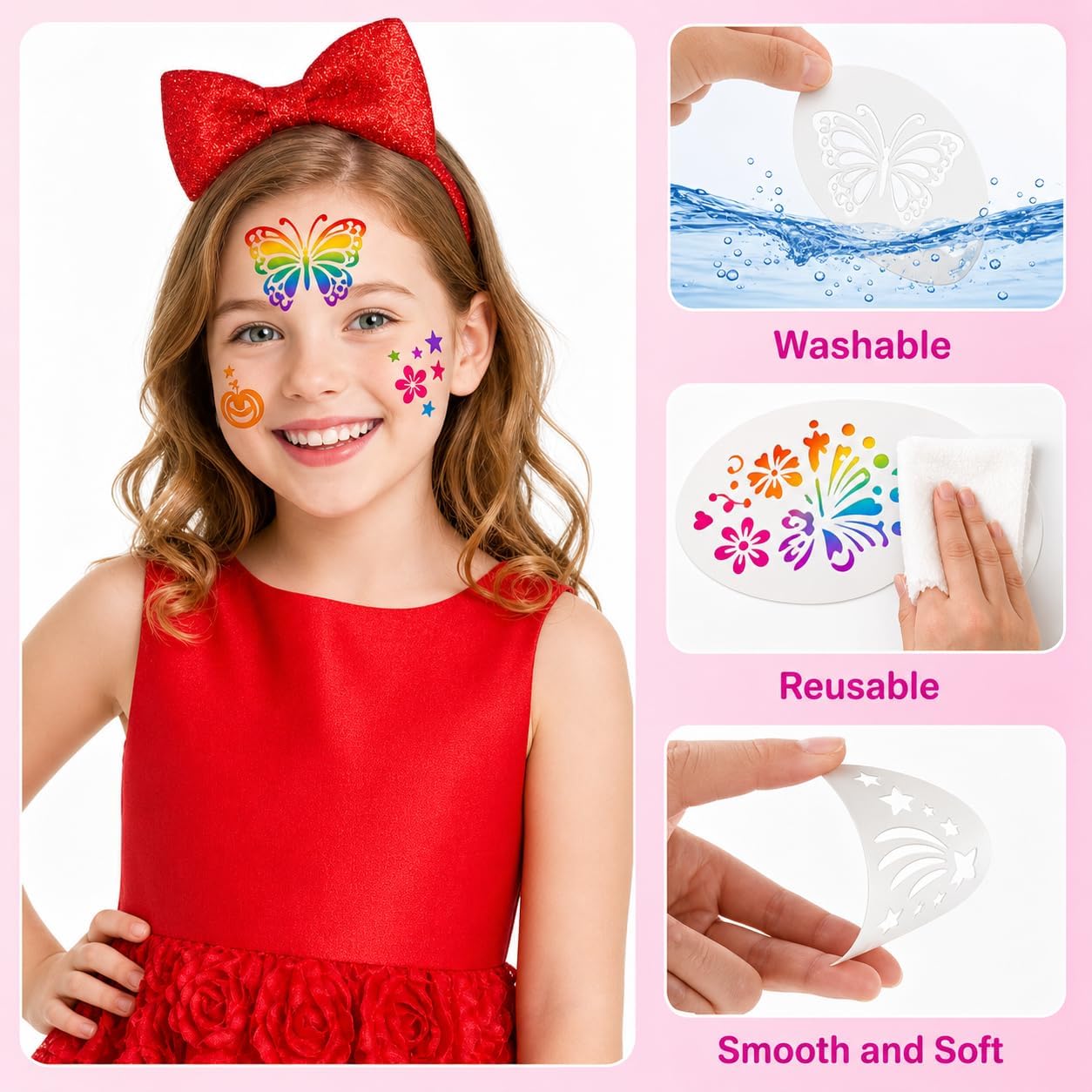 98 Pcs Face Paint Stencils Reusable, Makeup Stencils for Face & Body, Beginner-Friendly Templates for School Carnival, Birthday Party, Halloween, Festival & Temporary Tattoo