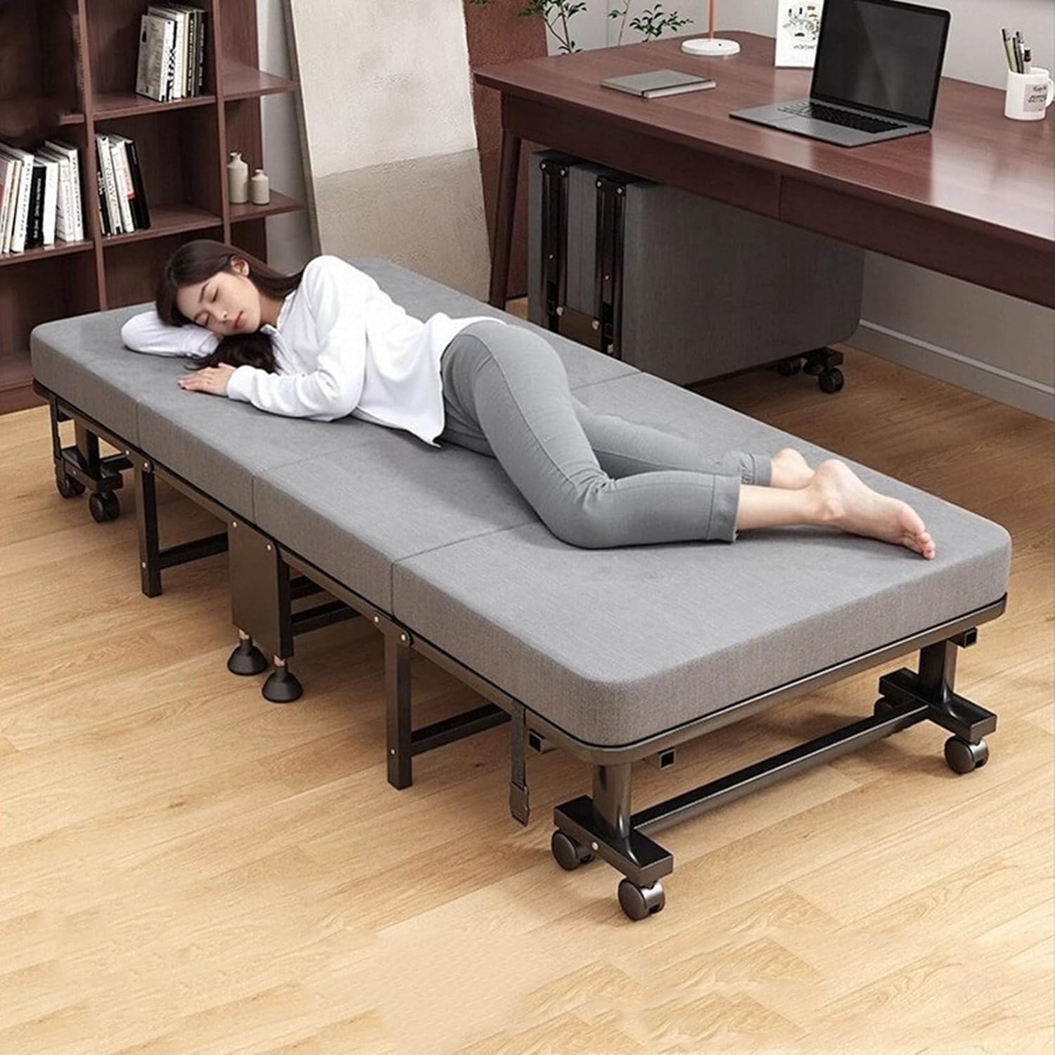 THLD 折り畳みベッド 一人掛け シングル 四つ折り 軽量 スポンジマット コンパクト 寝れる 変形にくい 耐久性 一人暮らし お