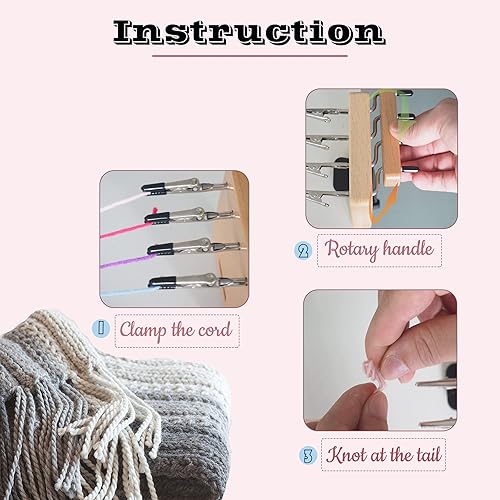 Vista 2 de Twister de flecos para torcer rápidamente, 4 clips herramienta de fabricación de cordón de madera, tornado de flecos de hilo para tejer, máquina
