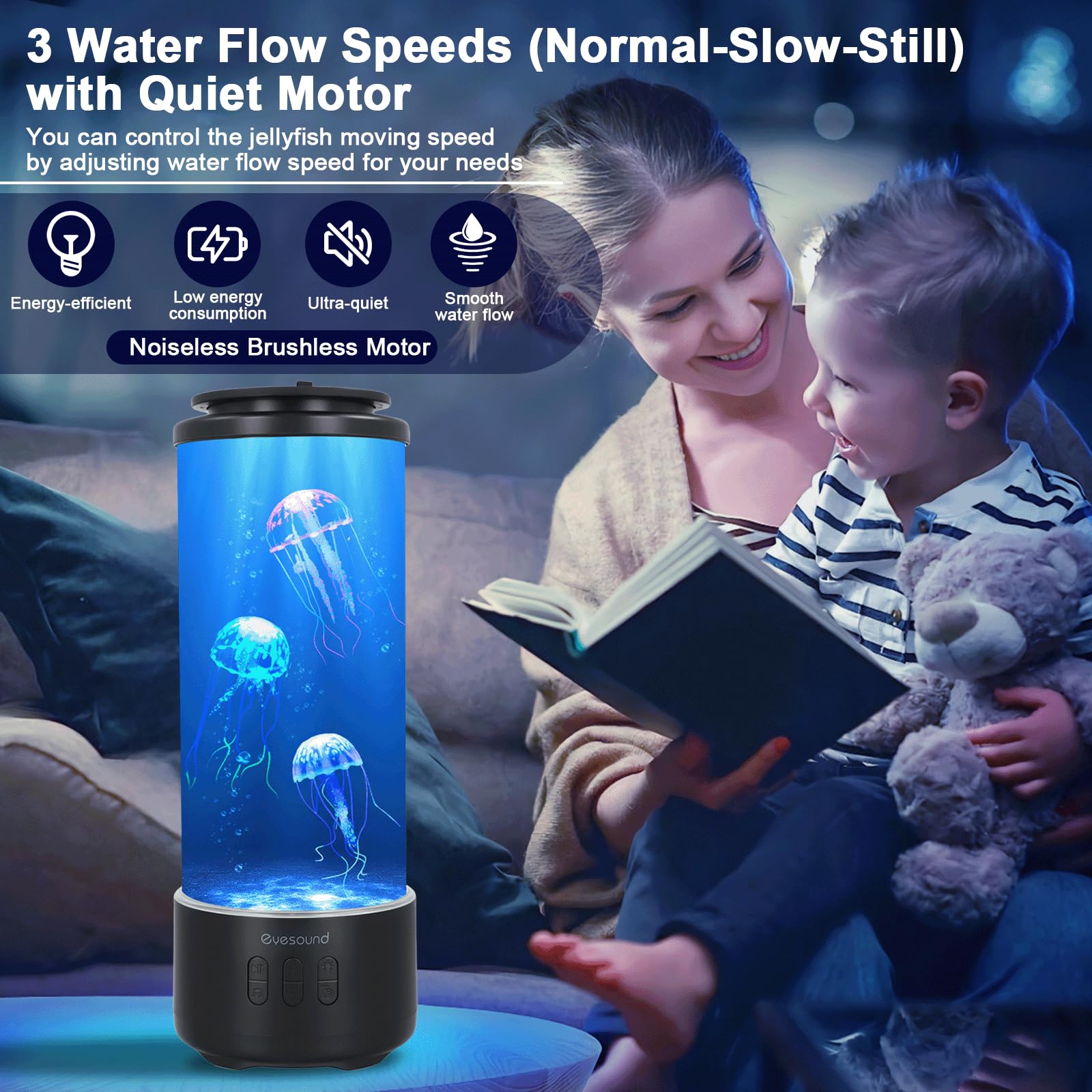 Lampe Meduse Aquarium Lumineuse avec Haut-parleur Bluetooth, 7 Couleurs Changeantes+4 Mode d'éclairage, Lampe de lave avec 3 Bruit blanc, Télécommande, Lampe d'ambianc pour Décoration et Cadeau (Noir)
