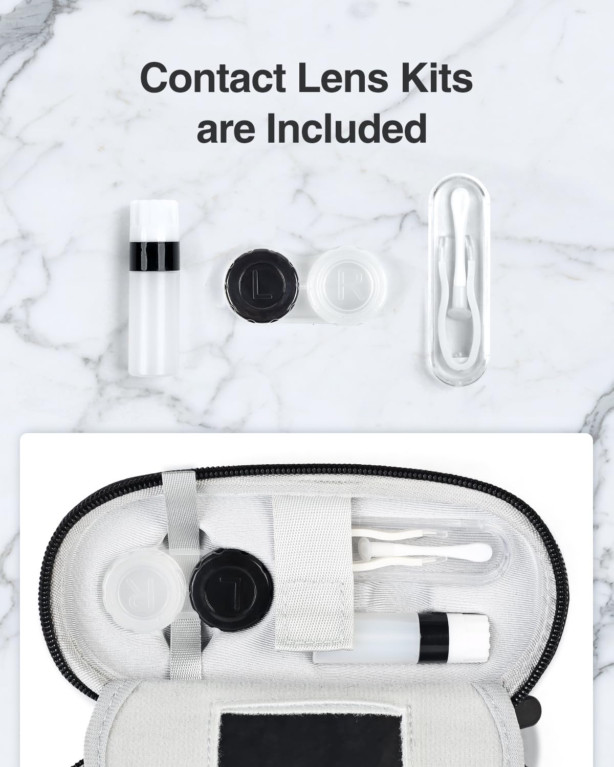 Luxtude Contact Lens Case, 2 w 1 Cute Contact Lens and Glass Case, czarny, S, Basic