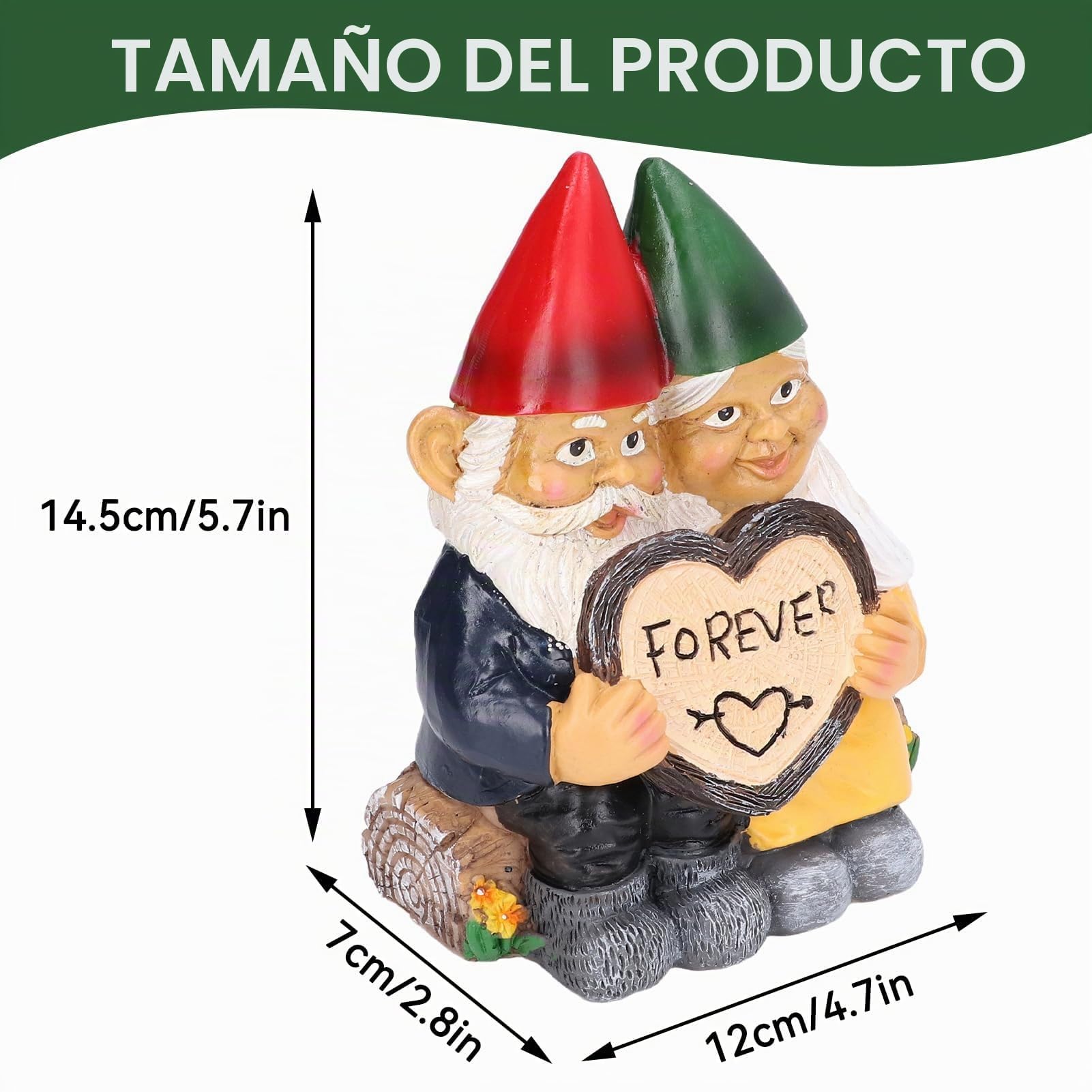 HERCHR Adornos De Gnomos De Jardín, Estatua Gnomo Jardí Decoración Al Aire Libre, Pareja De Gnomos Enamorada con Forma De Corazón para Siempre para Patio, Césped, Porche