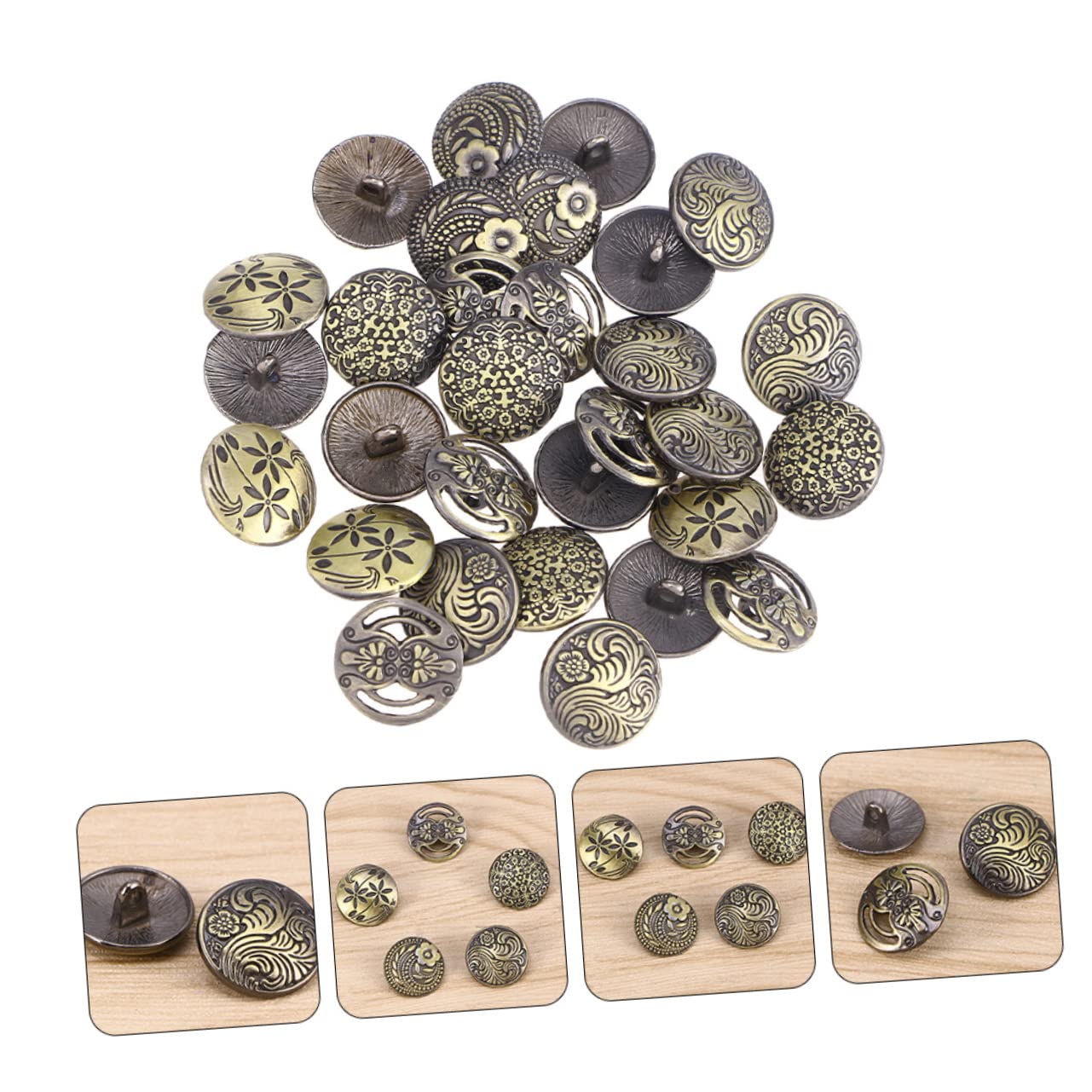 Bottoni Rotondi Vintage in Lega di Zinco 17mm 50 Pezzi