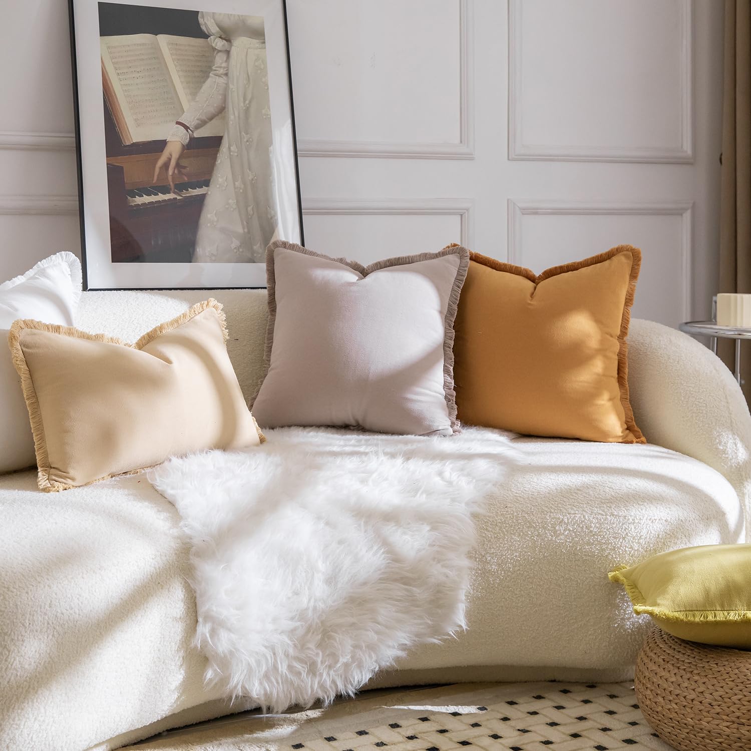 Mandioo 2er Set neutralen Baumwolle Quasten Kissenbezug 40x40cm Dekorative Kissenbezüge Dekokissen Boho Sofakissen Kissenhülle für Couch Sofa Schlafzimmer Wohnzimmer Heimdekoration TaupeName