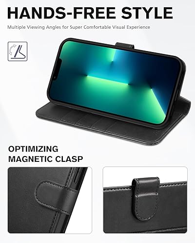 Miniatura 4 de TUCCH Funda tipo cartera para iPhone 13 Pro Max, bloqueo RFID, 4 ranuras para tarjetas, carcasa interior de TPU a prueba de golpes, funda magnética