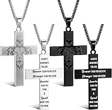 Kingdder 2 Pcs Christian Cross Necklace for Men 23.6 Inch Stainless Steel Black Silver Cross Chains Bold Lion Head Necklace Religious Gifts for Father Boyfriend Husband Birthday Holiday Gifts