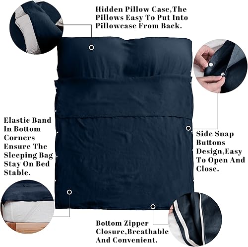 Miniatura 9 de S VICTORY SYMBOL Sábana de cama portátil 100% lino, forro de saco de dormir para hotel y viajes, saco de dormir para adultos, ultra ligero con