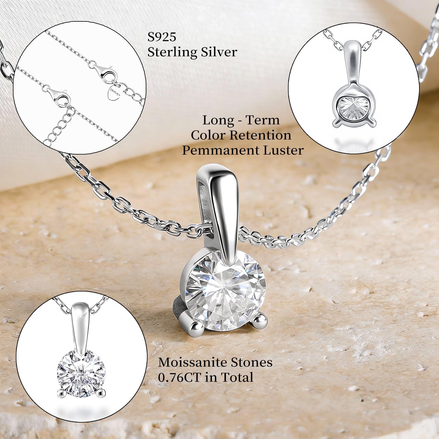 Moissanite Pendant Necklace for Women, 6mm 0.55Ct D Color, VVS1, 925 Sterling Silver, Solitaire Pendant Moissanite Necklace for Wife Mom Girlfriend Birthday Anniversary Valentines Christmas Gift - Image 5