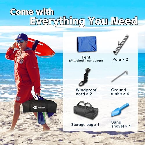 Miniatura 4 de Tiendas de campaña de viaje portátiles, tienda de playa con bolsa de arena y pala, UPF50+ toldo de refugio solar esquinas reforzadas