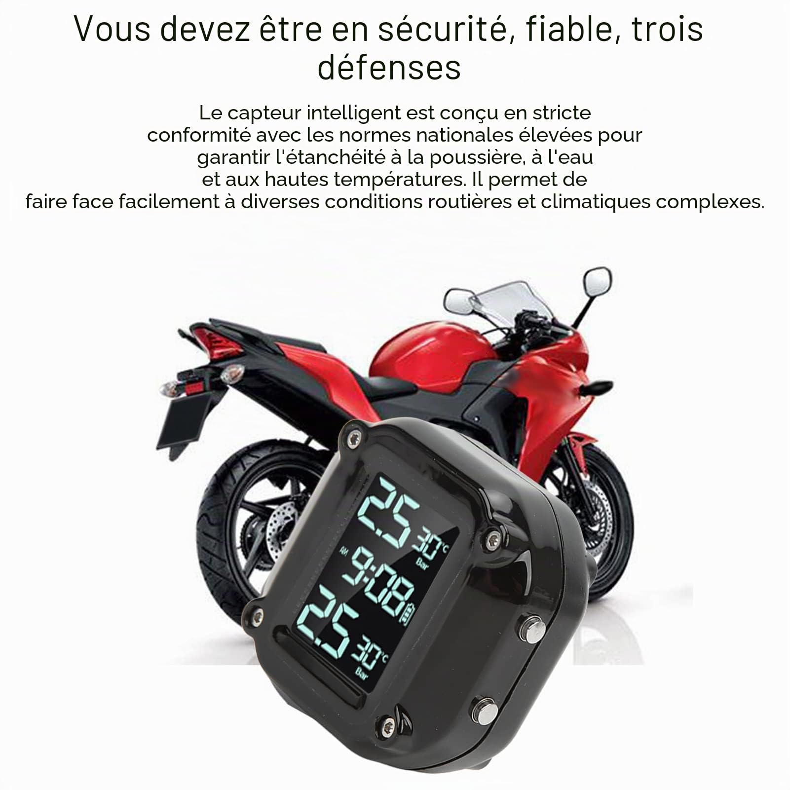 Système de Surveillance de la Pression des Pneus de Moto avec 2 Capteurs Écran LCD de USB IP67 étanche TPMS pour une Conduite en Toute Sécurité