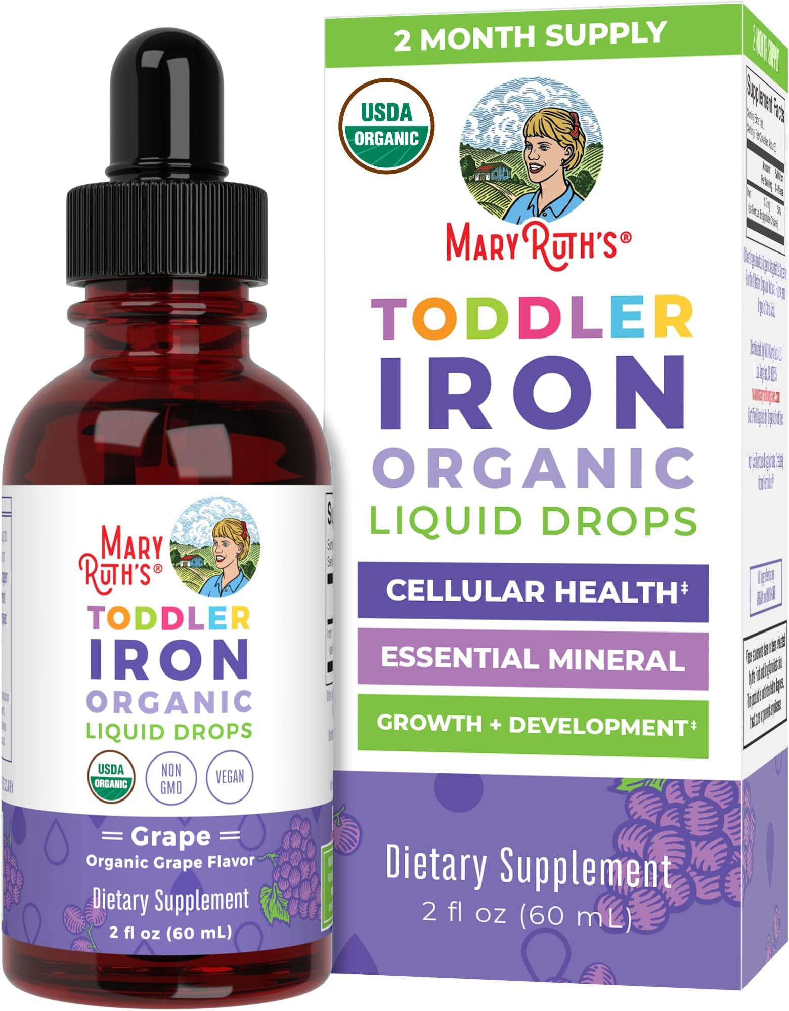 MaryRuth's Iron Supplement for Toddlers | Liquid Iron Supplement for Children Ages 1-3 | Iron Supplement for Iron Deficiency | Ferrochel | Sugar Free | Vegan | Non-GMO | Gluten Free | 2 Fl Oz