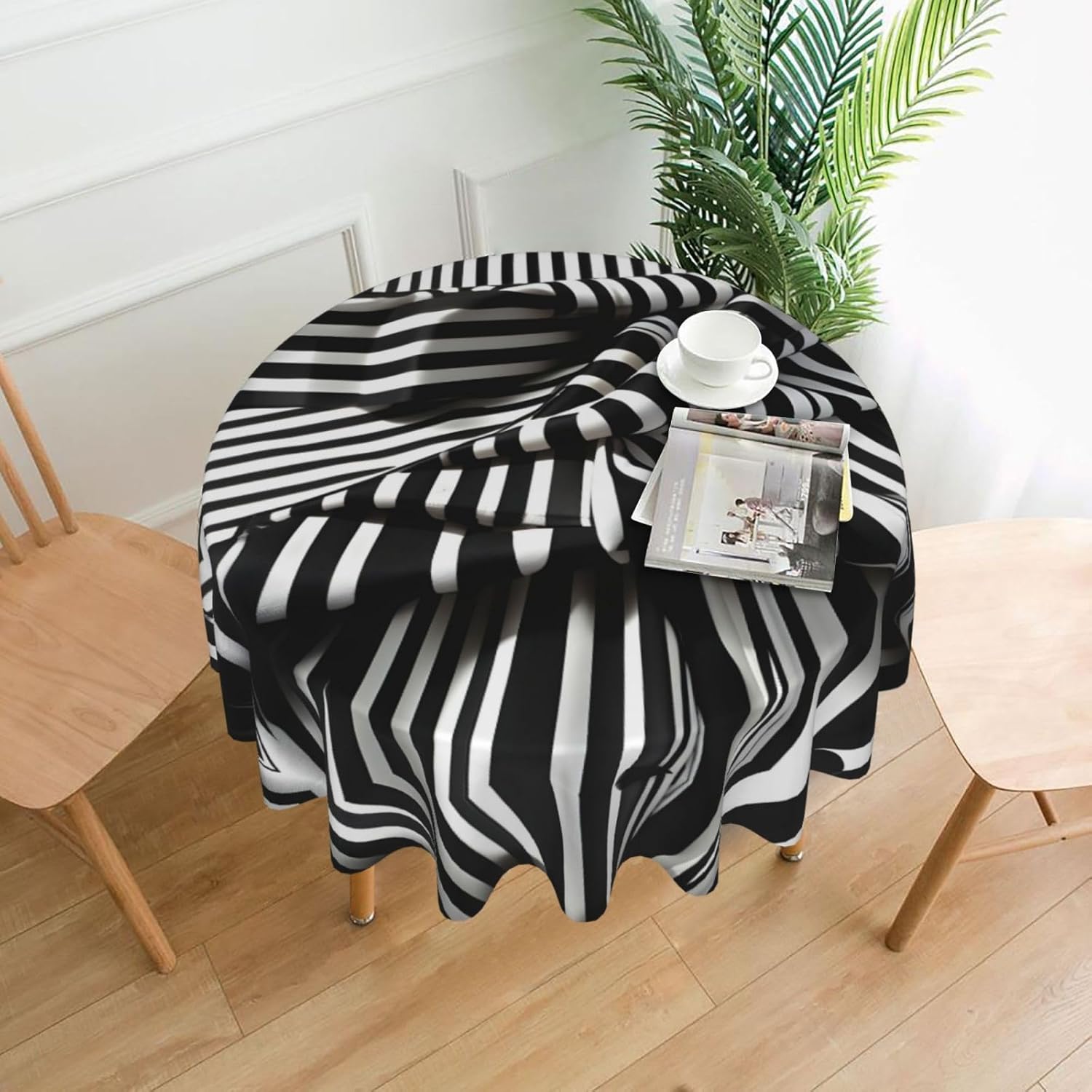 Black & White Stripe Print Wrinkle Free Dining Table Cover for Birthday Party Farmhouse Tablecloths Up to 60 x 60 Inches