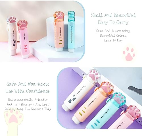 Miniatura 6 de 4 piezas de borradores retráctiles en forma de pata de gato, lindo borrador de goma para estudiantes, suministros escolares de oficina