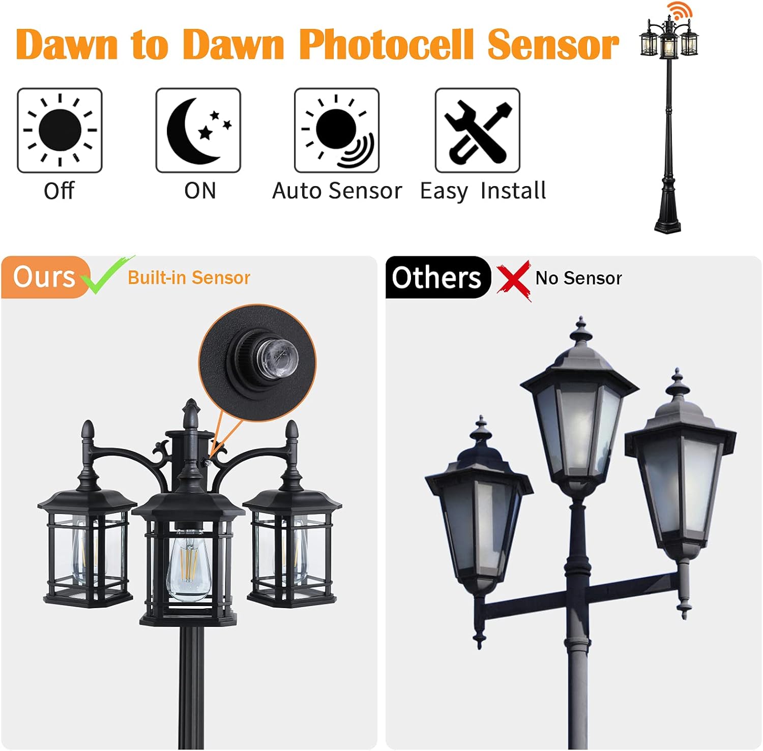 Buy CINOTON Dusk to Dawn Outdoor Lamp Post Lights, Black Outdoor Street