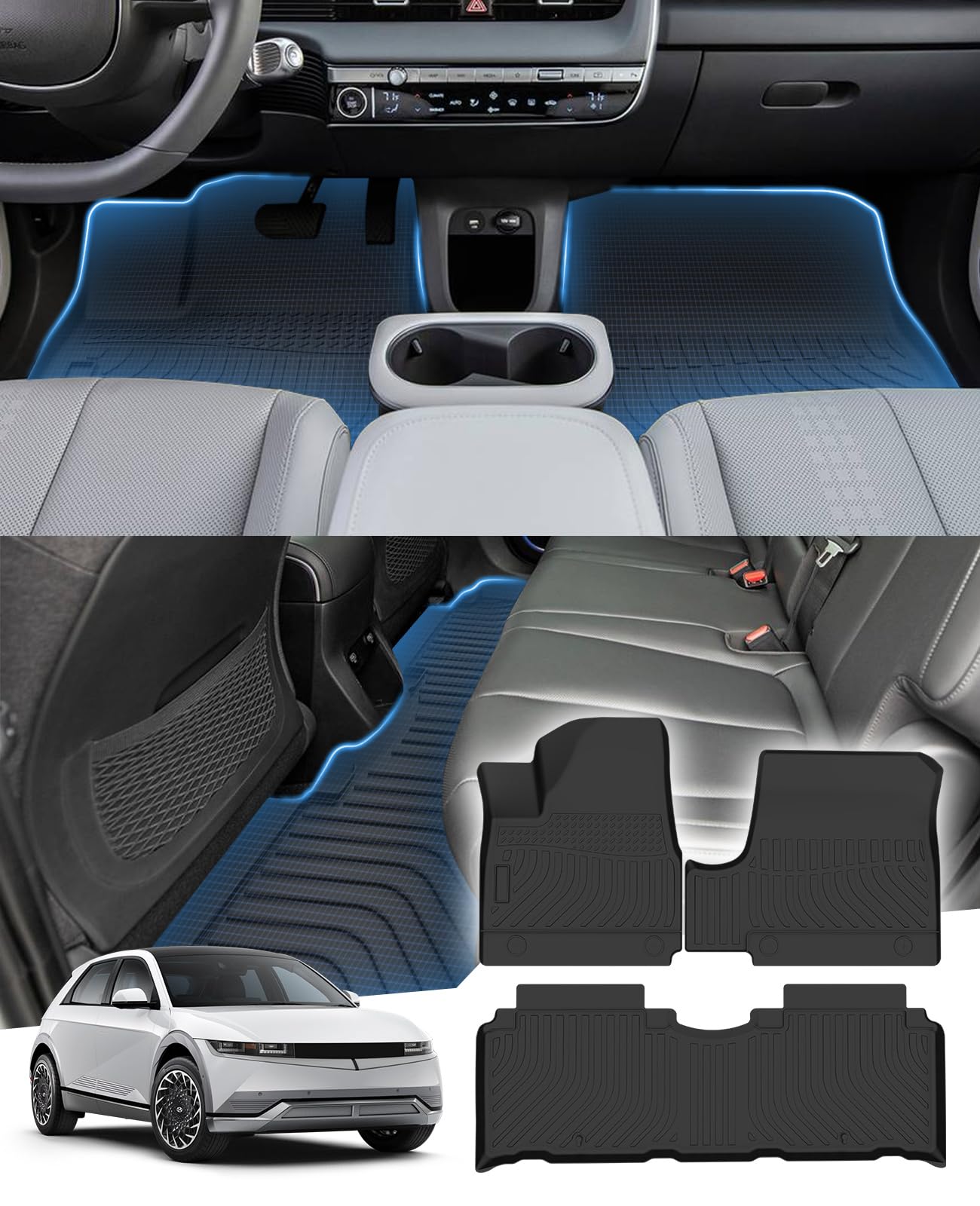 Floor Mats for 2022 2023 2024 Hyundai Ioniq 5 TPE Trunk Mat All Weather Odorless Anti-Slip Floor Liners 1st&2nd Row Full Set Car Mats for 2022-2023 Hyundai Ioniq 5 Accessories
