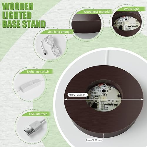 Miniatura 2 de Base de luz LED de madera para acrílico, resina, cristal, arte de vidrio, soporte de esfera de cristal USB de 7 ciclos de color, soporte de