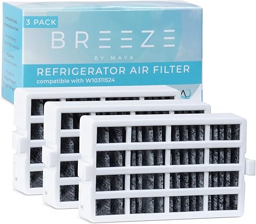 Breeze by MAYA W10311524 - Filtro de aire de repuesto para refrigerador, compatible con Whirlpool AIR1, W10311526, paquete de 3