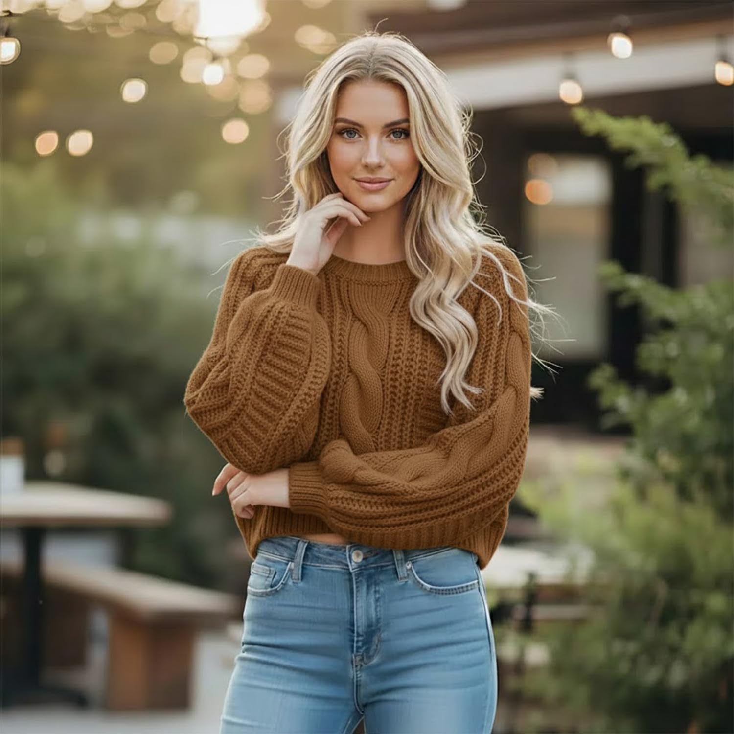Women's Cropped Cable Knit Sweater, Soft and Warm Long Sleeve Pullover, Casual Knit Top for Fall Winter - Image 3