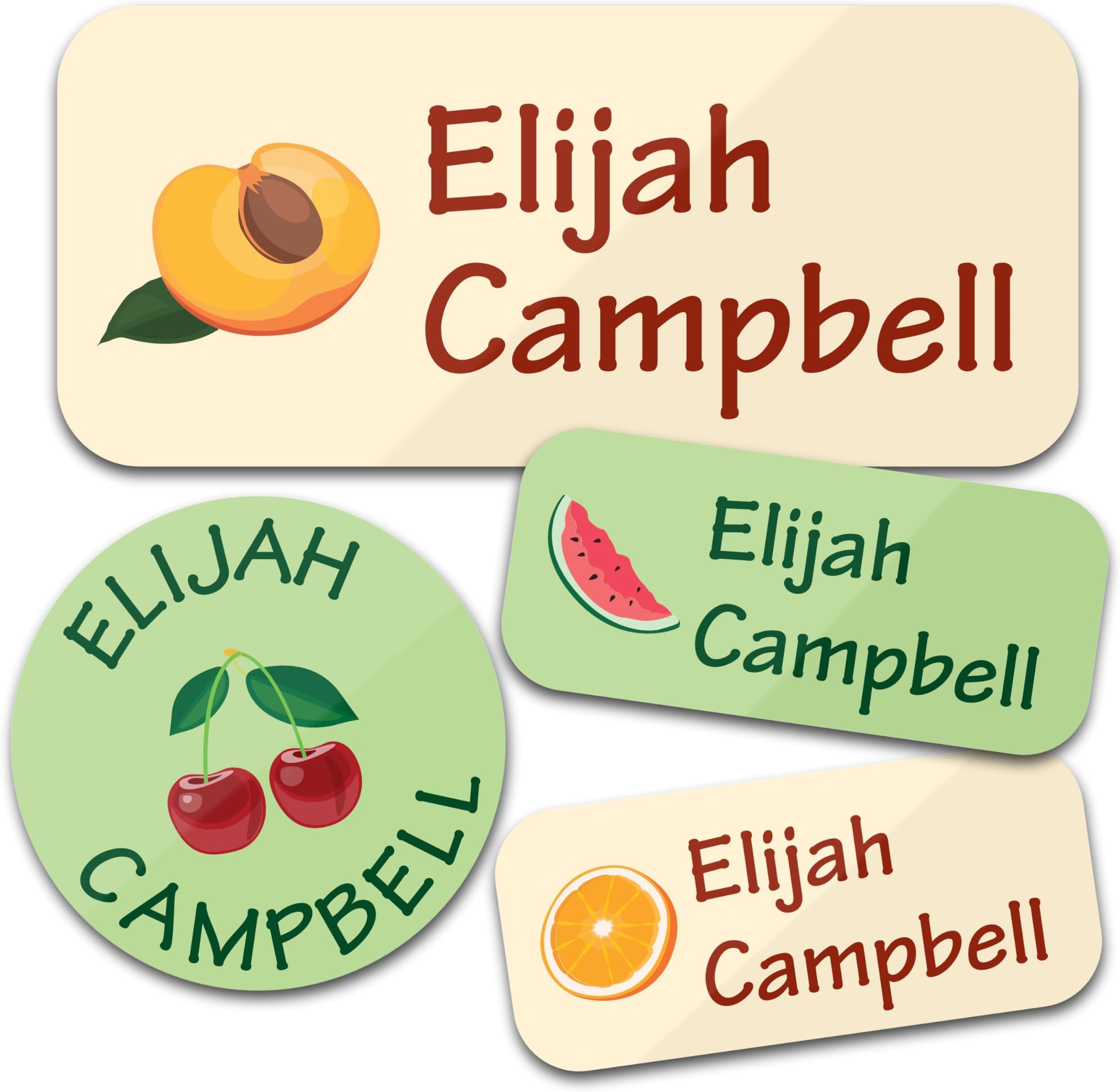 Personalized Daycare Name Labels (130 Labels) - Custom Waterproof Name Stickers for Clothing Tags, Water Bottles, Lunch Boxes and School Supplies (Fruit)