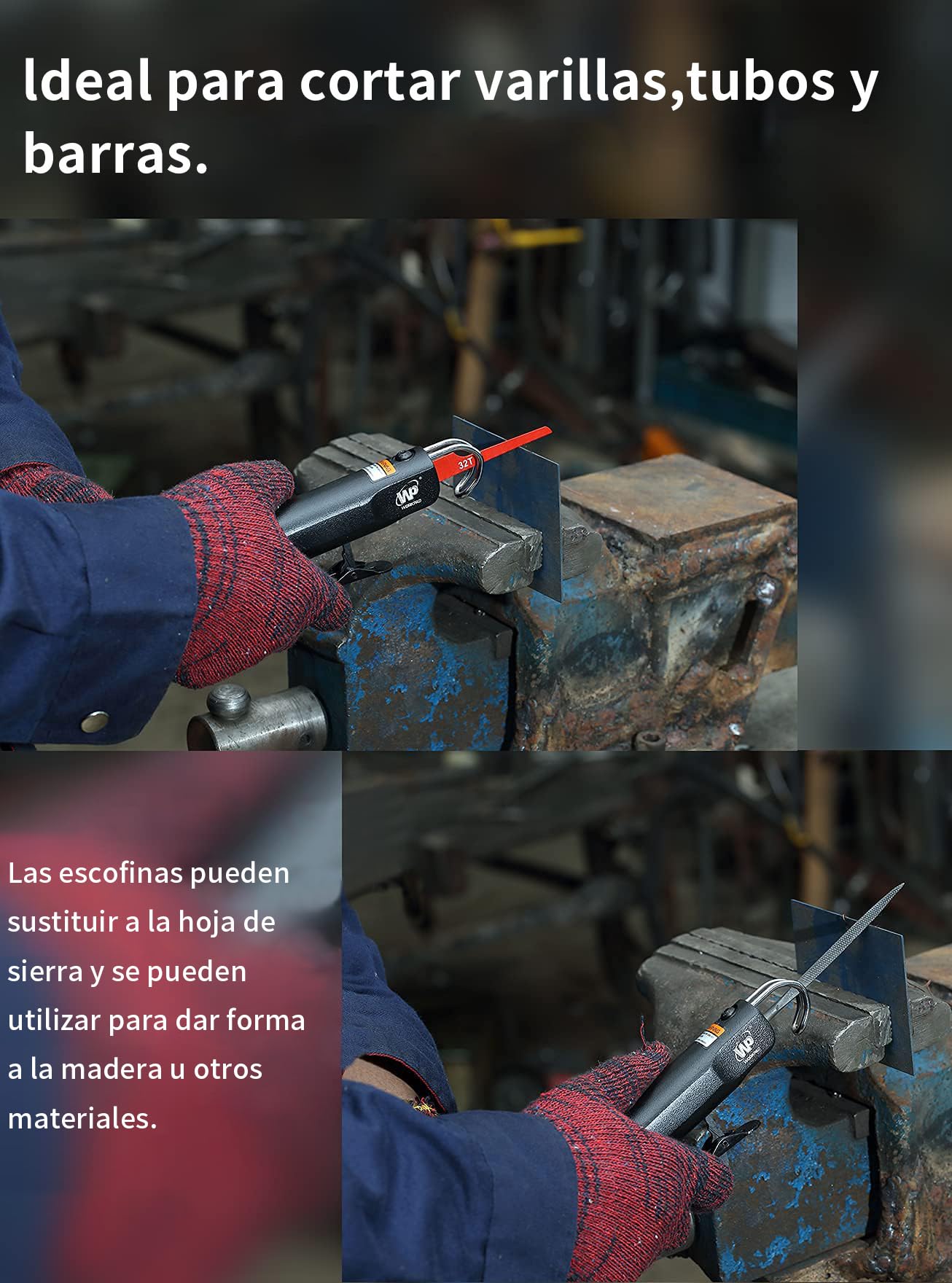 WorkPad Lima neumática polivalente Sierra neumática con 5 juegos de limas y 5 limas de 24T y 5 limas de 32T