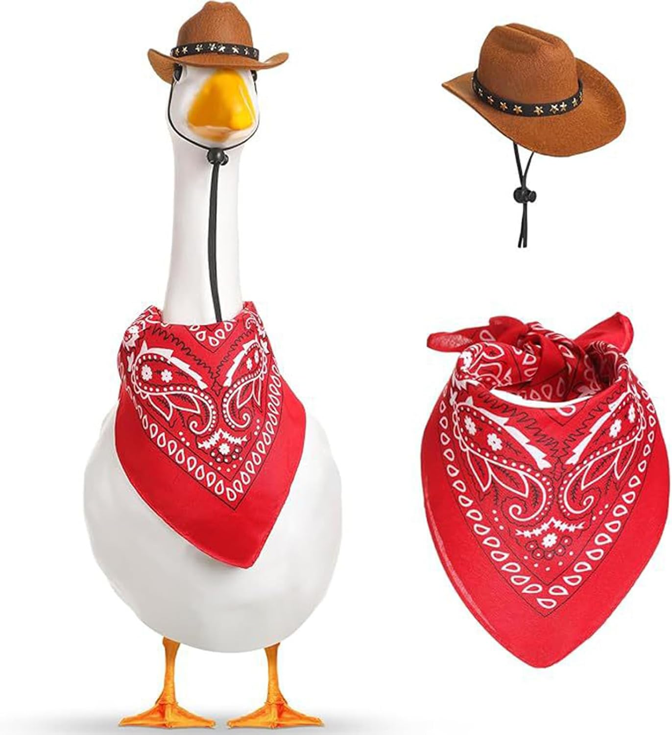 Brown Cowboy Hat Red Bandana Porch Goose Outfit for 17-23 Goose & Small Pets Western Patio Decor