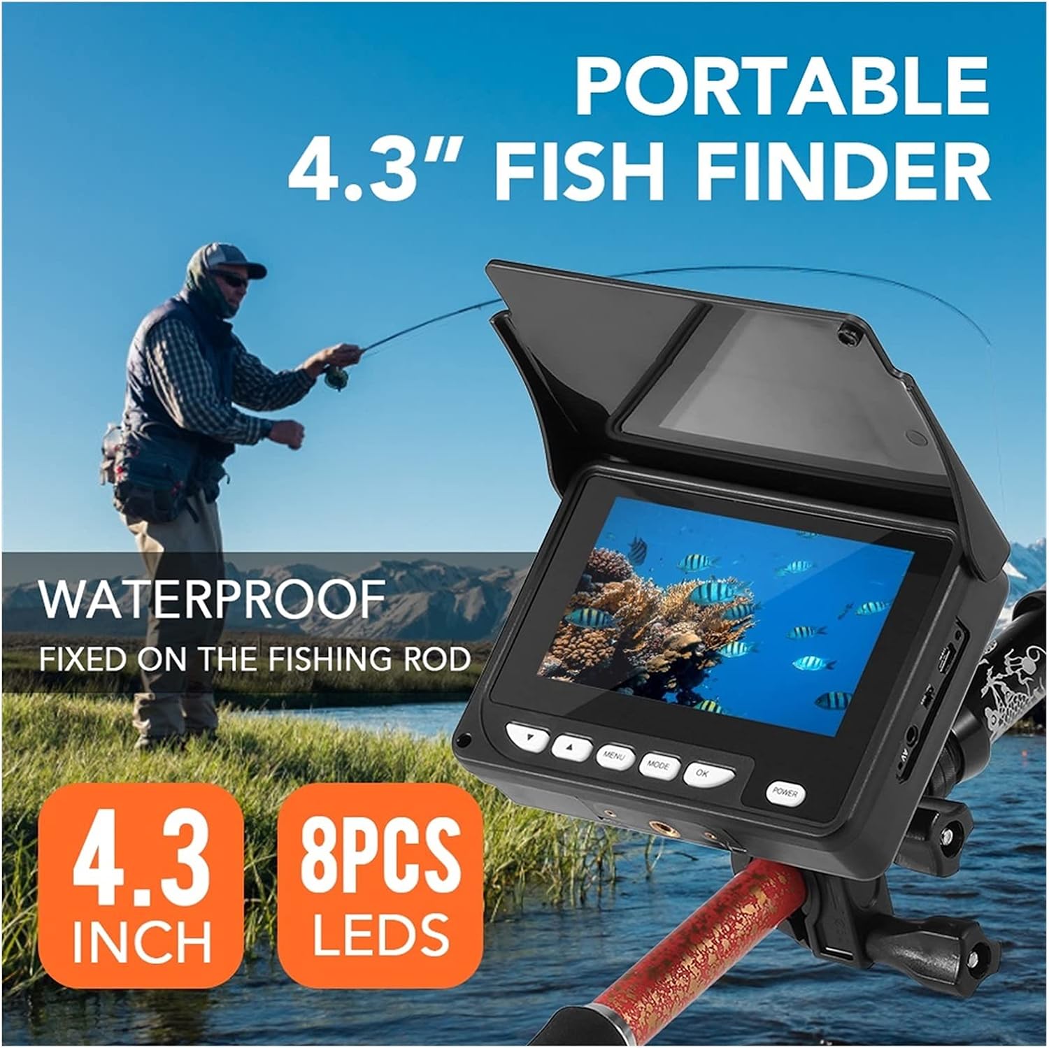Fish Finders Depth Finders Underwater Fishing Camera Fish Finder Waterproof Night Vision Ice Boat 4.3 Inch Portable Fishing Camera 20M Cable with Carry Bag for Boat Kayak Sea Fishing