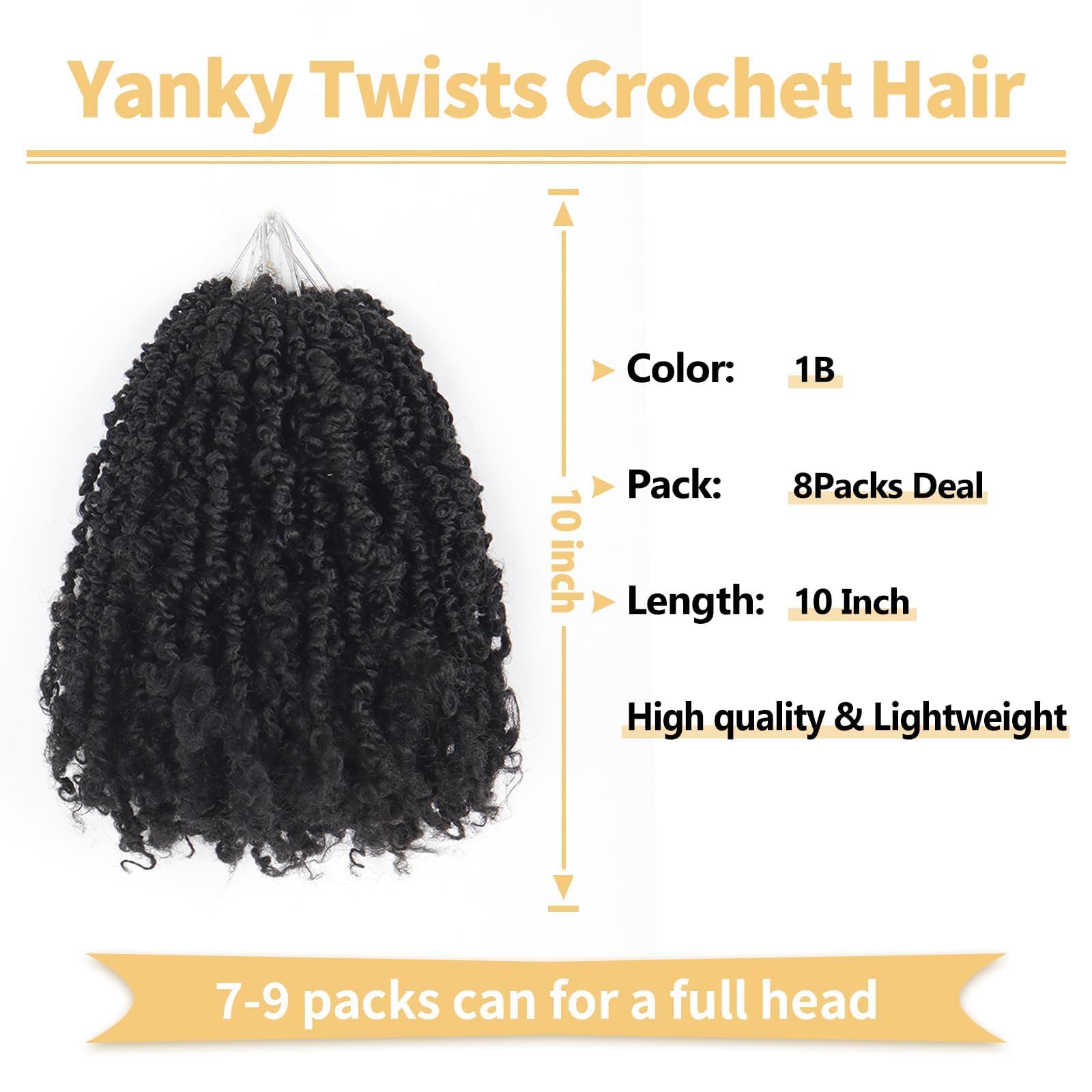 Ainimiu 10 Inch 8 Packs Twist Crochet Hair Pre-Twisted Natural Black Kinky Mini Spring Twist Braids, 1B-Black, 10 Inch(Pack of 8) - Image 2