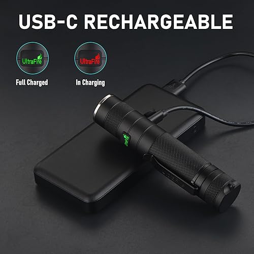 Miniatura 4 de ULTRAFIRE Linterna táctica y funda de 1200 lúmenes, 3 modos de luz flash recargable USB-C para EDC, camping y paseo de perros