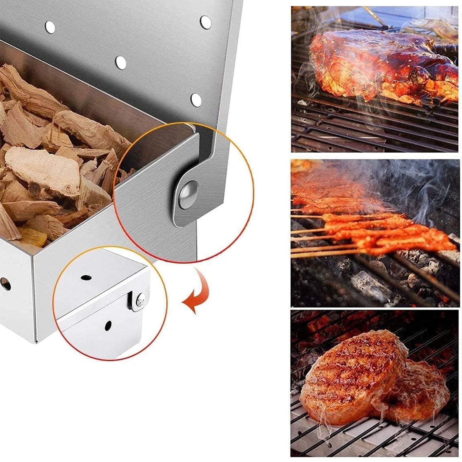 Scatola per affumicare, scatola per affumicare in acciaio inox per barbecue, scatola per affumicare alimenti, scatola per affumicare per barbecue a gas, per affumicatori, barbecue a carbone e a gas