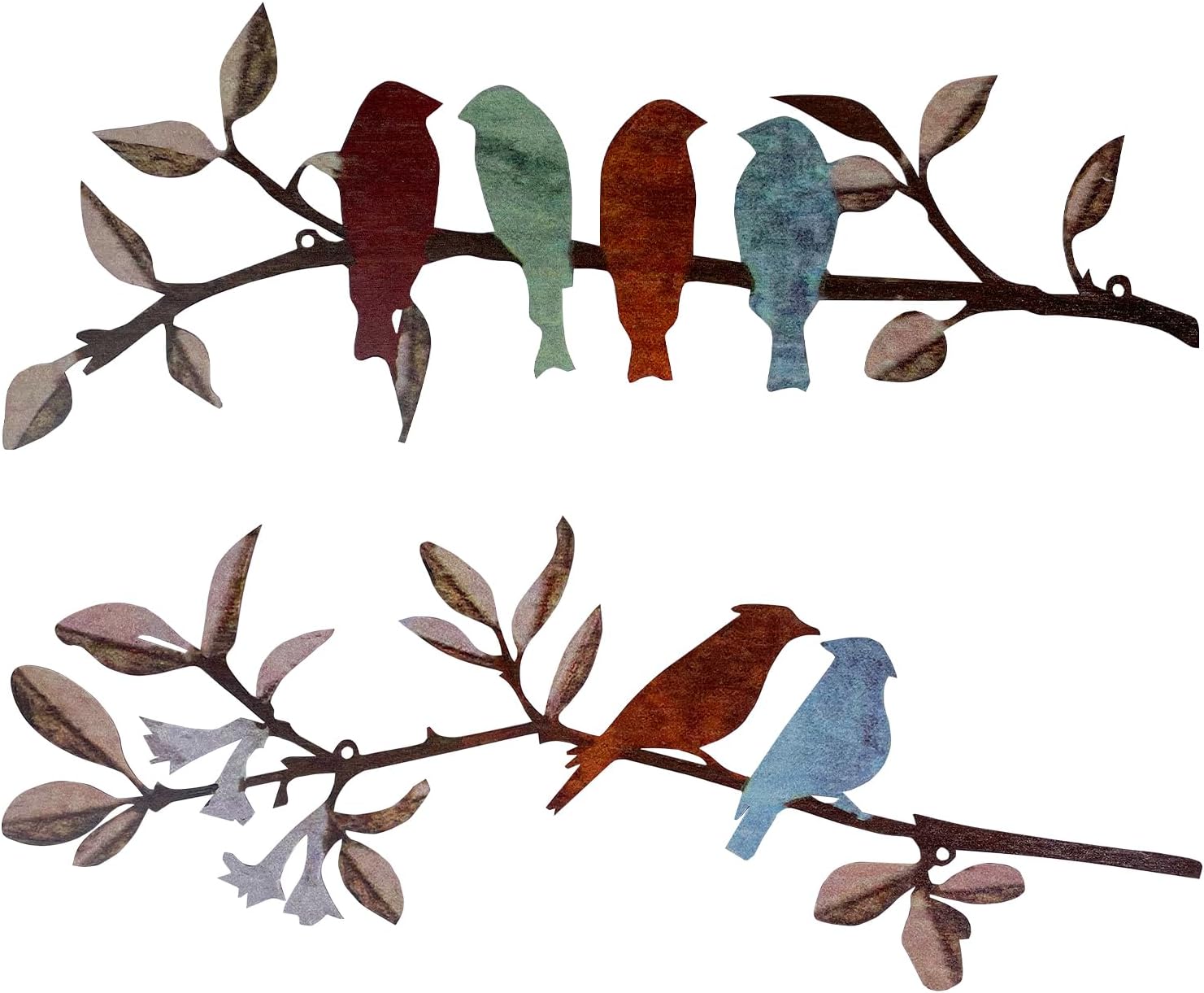 BGJJGT 2 Pcs Metal Bird Wall Art, Wrought Iron Silhouette Wall Decor for Living Room, Bedroom Garden Fence Birds on Branch Outdoor Hanging Sculptures Ornaments