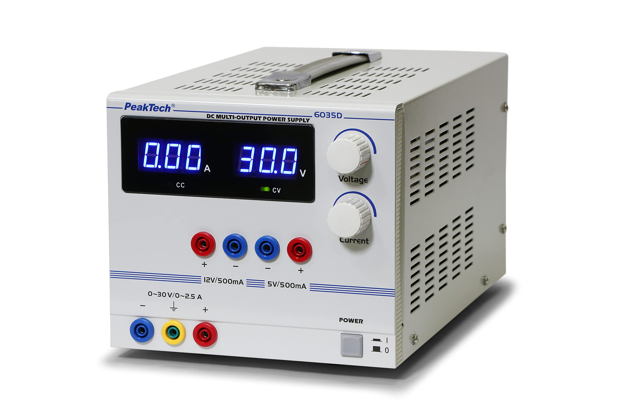 Peak Tech 3 canali geregeltes lineare DC Laboratorio dispositivo di alimentazione 0 – 30 V/0 – 2,5 a miscela bar e 5/12 V/0,5 A TENSIONE FISSA CON TRASFORMATORE DI SICUREZZA, 1 pezzi, P 6035 D