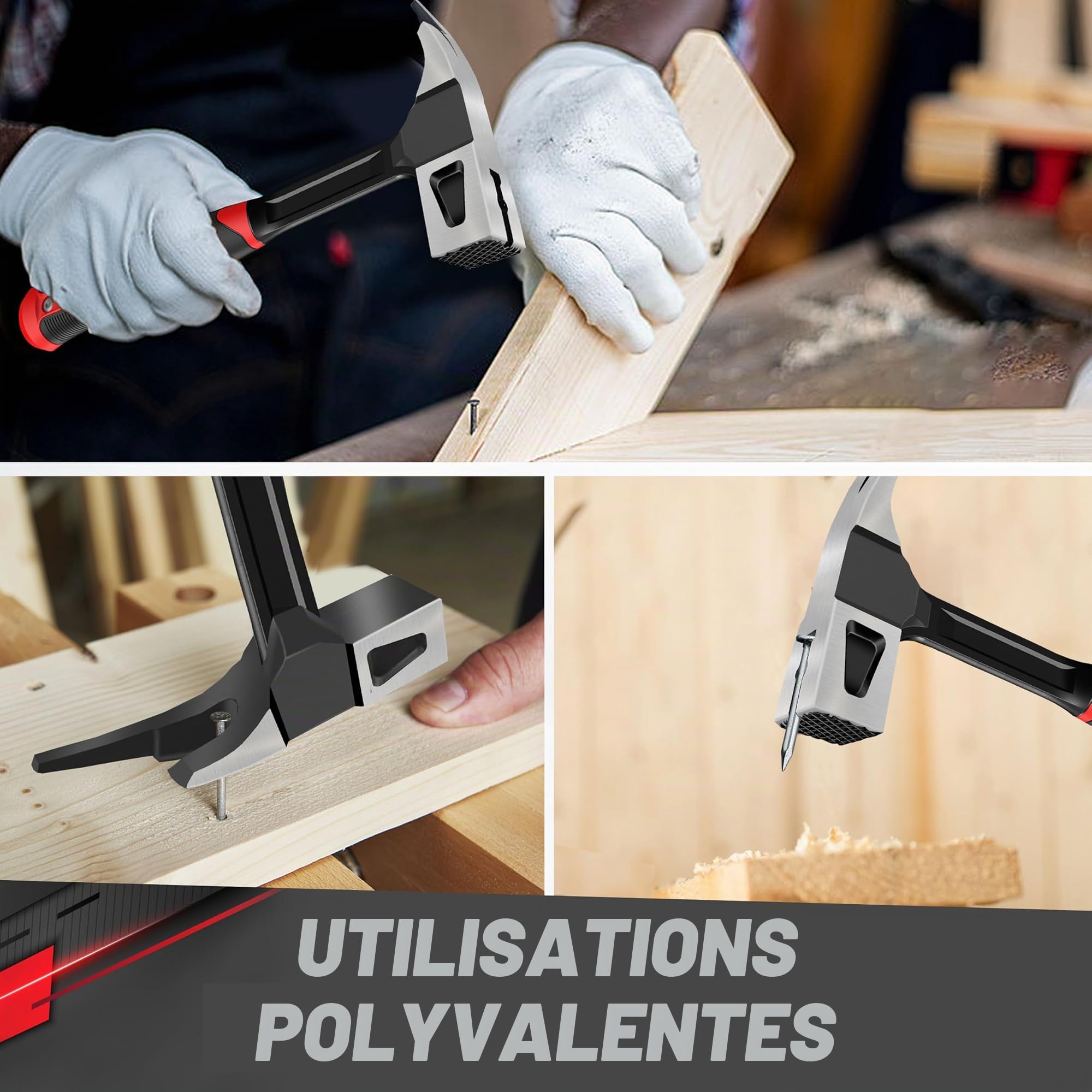 C&T Marteau de charpentier de 600 g, marteau de serrurier, marteau forgé, poignée ergonomique en fibre de verre, construction monobloc, support magnétique à clous