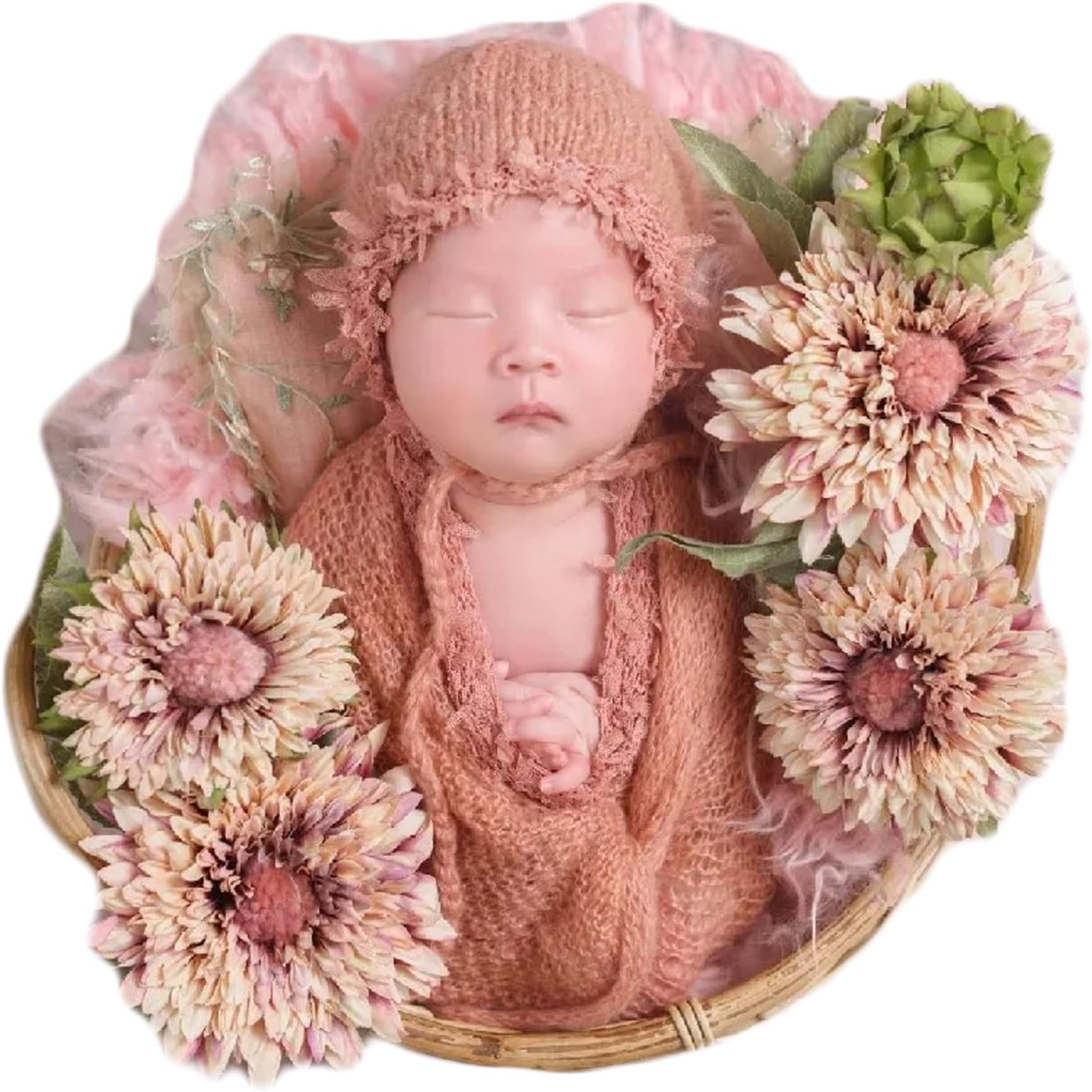 Zeroest Baby Photography Props Luxurious Lace Hat with Blanket Newborn Photo Shoot Outfits Infant Princess Photos Hats Wrap Set (Orange)