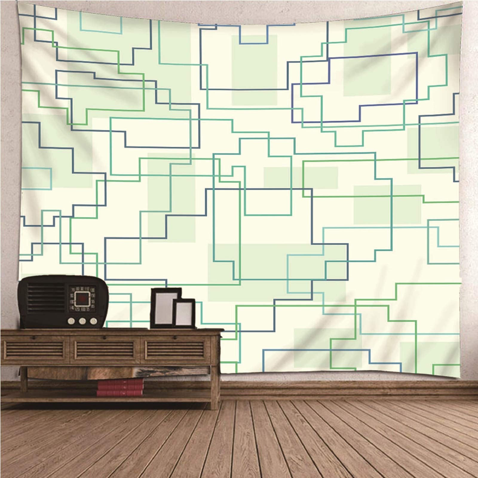 CEVAN Tapestries Bulk Wall Covering Easy To Remove Minimalist Theme Tetris Pattern Large Tapestry Men Black Tapestry For Bedroom Aesthetic Vertical Green Beige 150x130cm