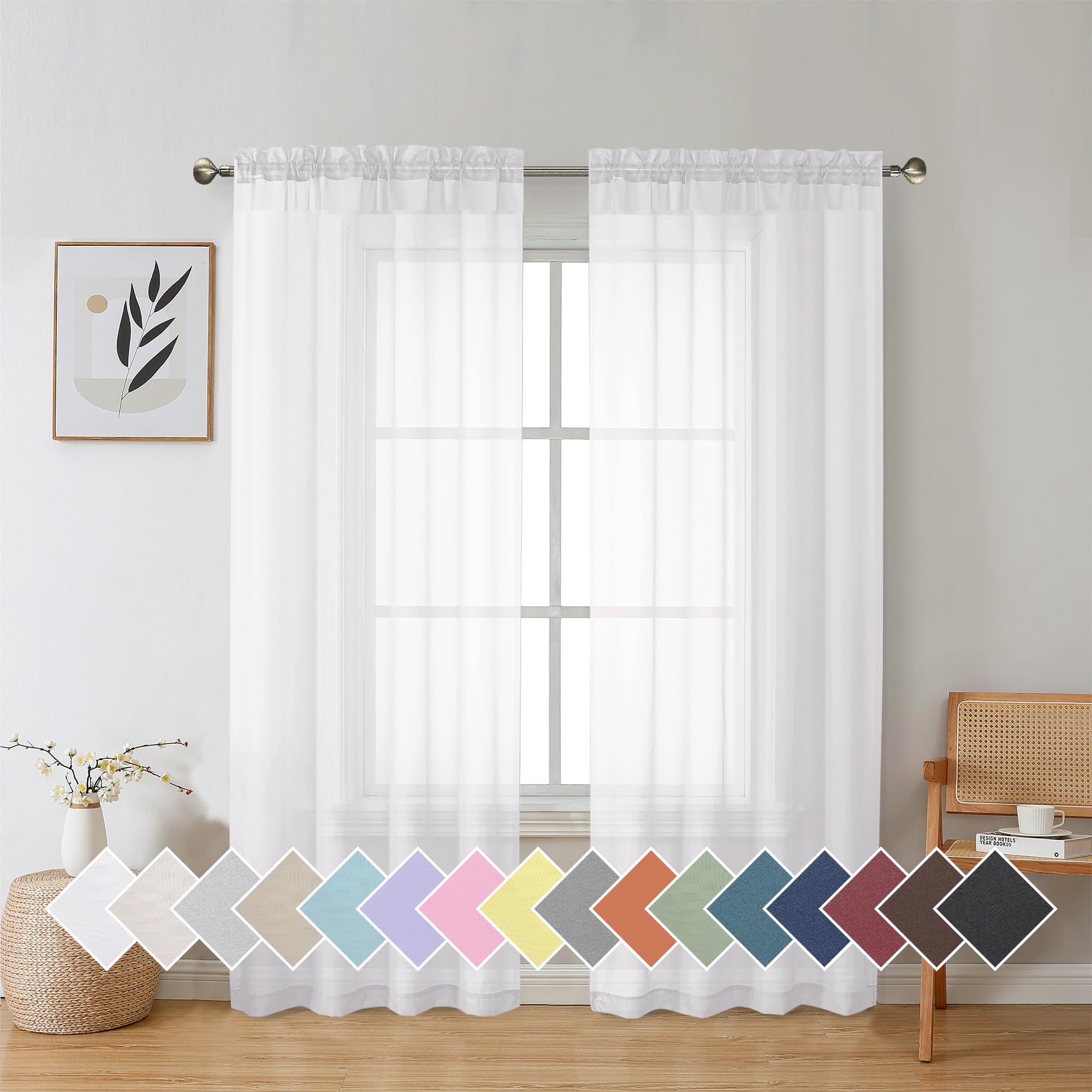 Aiyufeng Sheer Voile Window Treatment Rod Pocket Curtain Panels for Kitchen Bedroom Living Room Drapes Sunlight Filtering Privacy Semi Home Decor