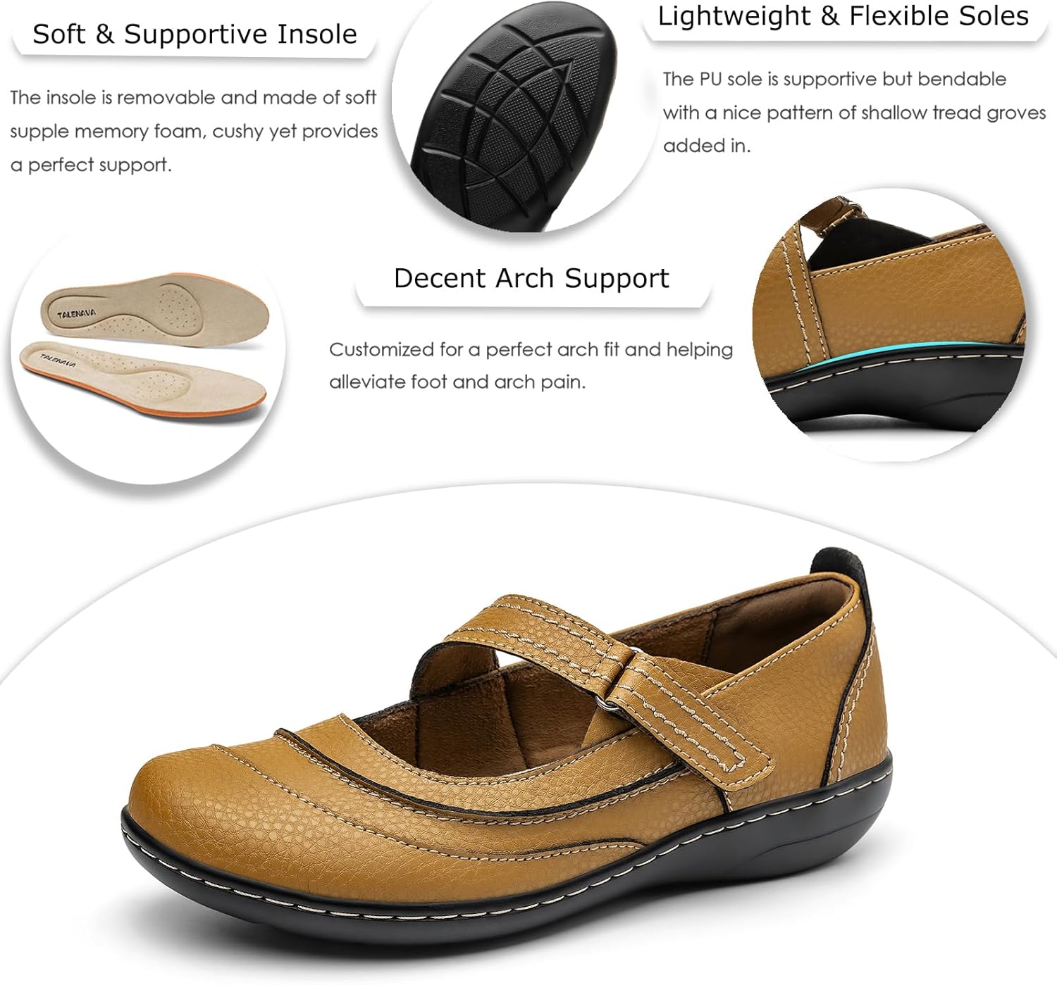 Women's Comfortable & Lightweight Leather Mary Jane Flats Versatile Business Casual Dress Shoes Work Office Cute Stylish Everyday Walking Shoes - Image 7