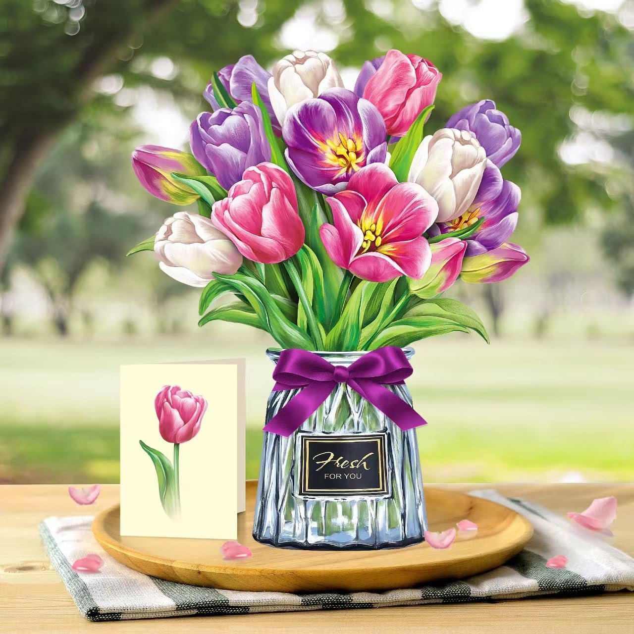 Airpark Pop Up Flower Bouquet Card for Women, 3D Floral Greeting Card with Envelope and Note, Birthday Thank You Thinking of You Get Well Gift for Mom Friend Wife Teacher, Tulip image 4