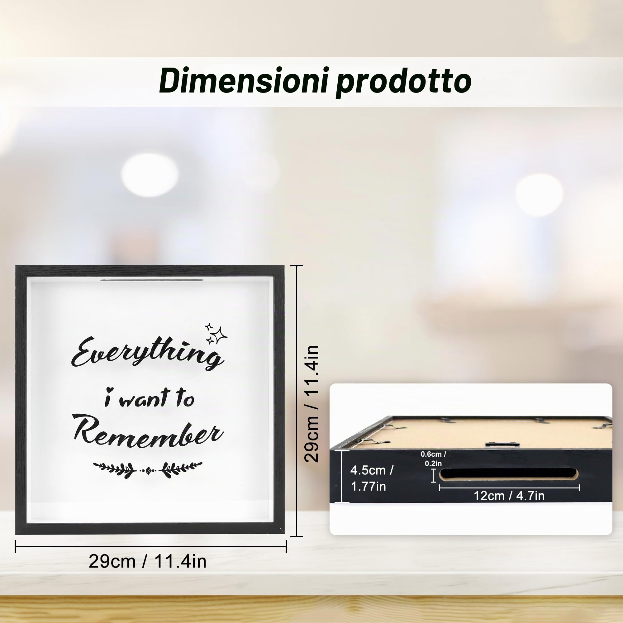 FramePro Grande scatola 3D, 28 x 28 cm, cornice da viaggio in legno con fessura, amore per biglietti, foto di viaggio, artigianato, nero (stella)