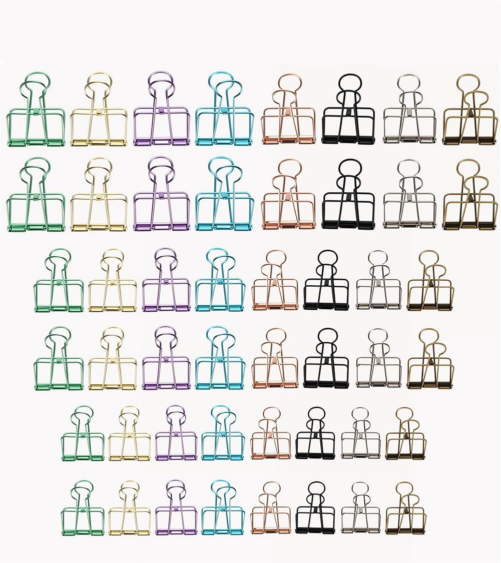 48PCS Multicolor Metal Binder Clips Assorted Sizes Hollow Binder Clips Metal Paper Clamps for School Office Paperwork (16pcs S, 16pcs M and 16pcs L)