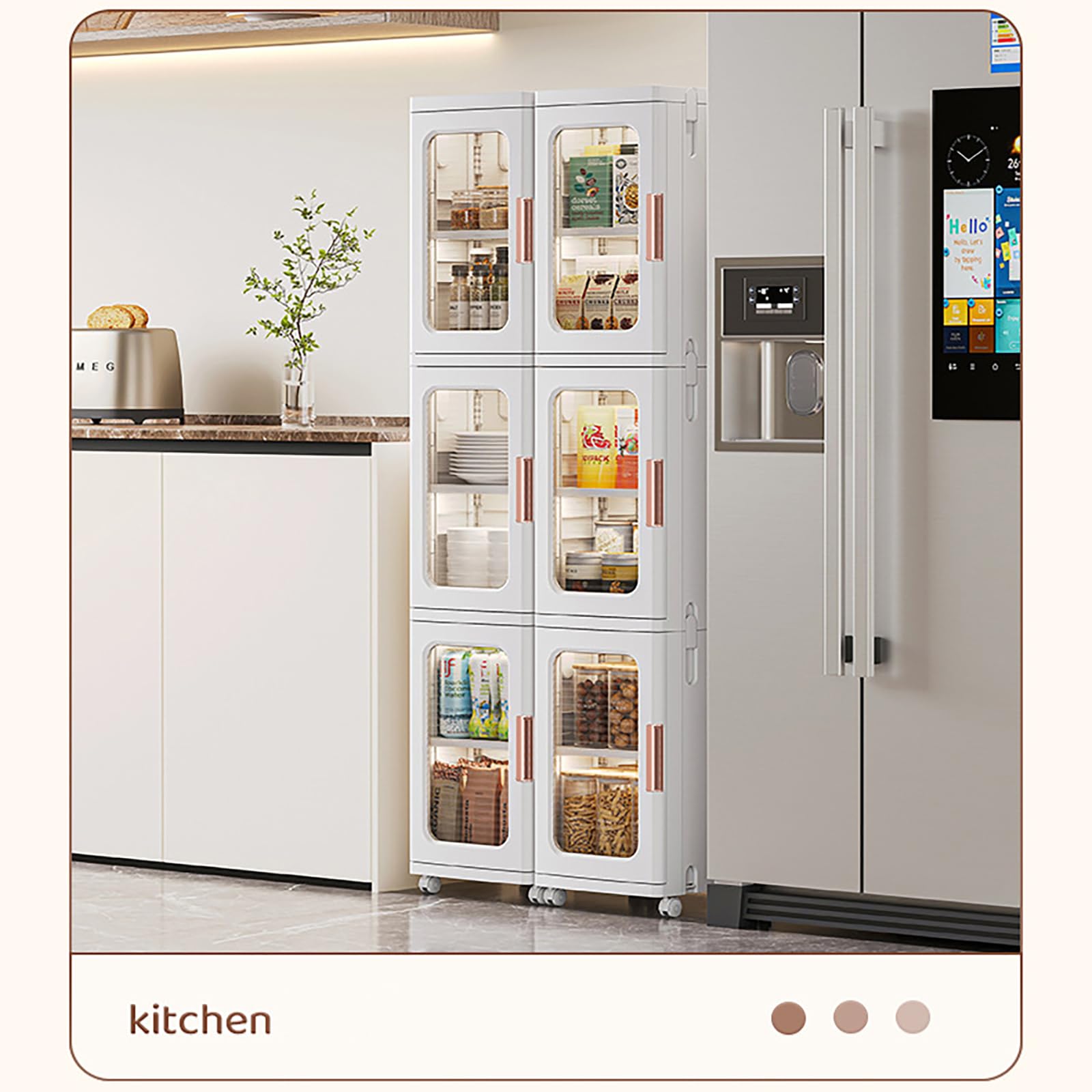 Armoire de cuisine, étroite à 3 tiroirs, étagère de salle de bain, multifonction, avec 4 roulettes individuelles, blanc, 24,5 x 28,5 x 126 cm, convient pour chambre à coucher, bureau, salle de