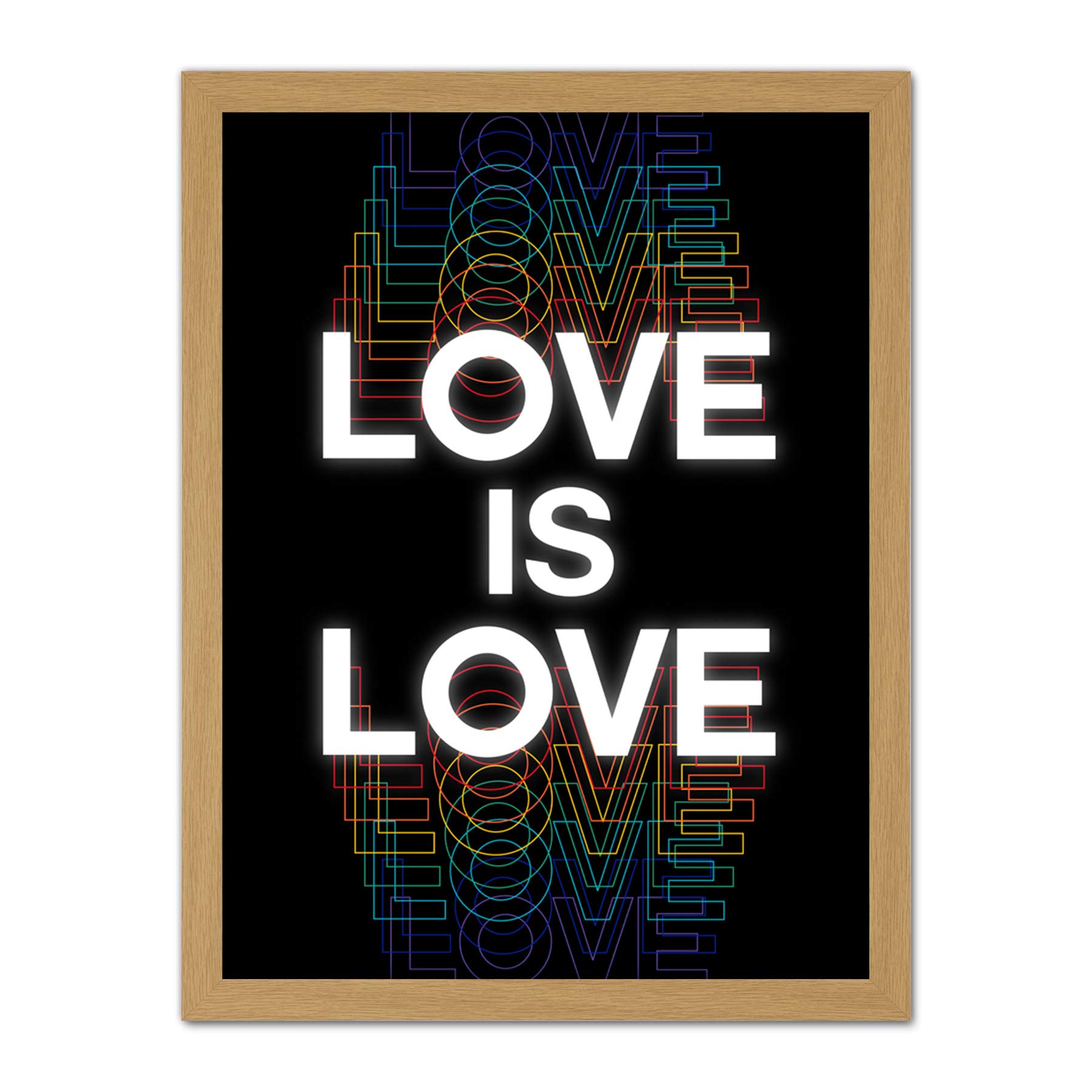 Wee Blue Coo Love Is Love Rainbow Retro Typography Artwork Framed Wall Art Print 18X24 Inch