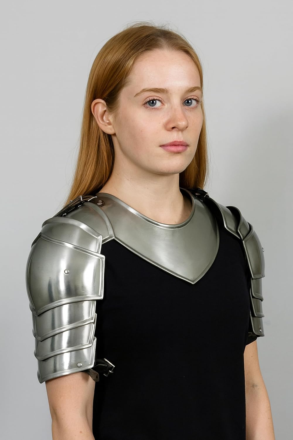Pair of Pauldrons With Gorget - Women's LARP Fantasy Shoulder Armor, Medieval Crusader Knight Costume