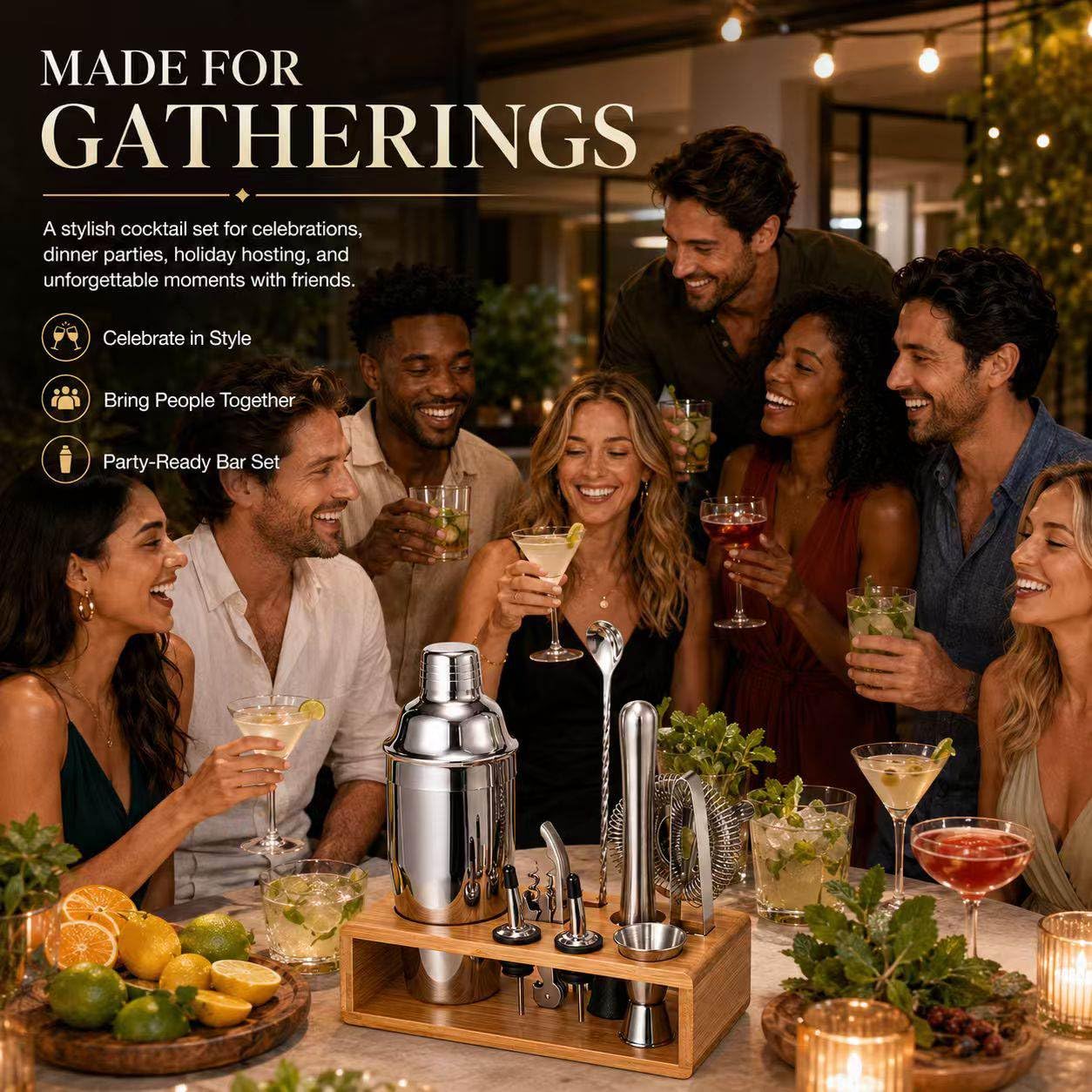 Cocktail Shaker Set, 18/8 Food-Grade Stainless Steel Mixology Bartender Kit 10-Piece Bar Tools with Stylish Bamboo Stand - Rust-Proof & Dishwasher Safe - Professional Martini Shaker Gift for Men, Dad view 7