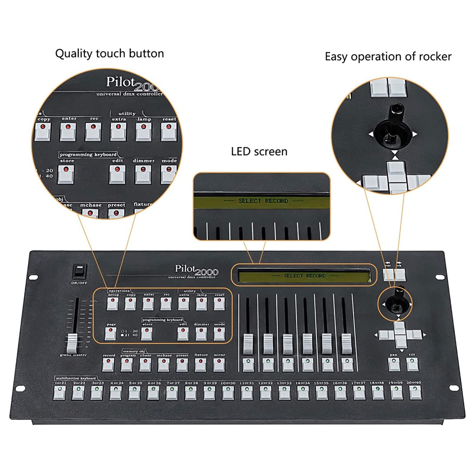 Controller MX Console Pilot 2000 512 Canali, Apparecchiature per Illuminazione a Effetto Palcoscenico 3 Pin, per Fascio di Luce a Testa Mobile Par LED